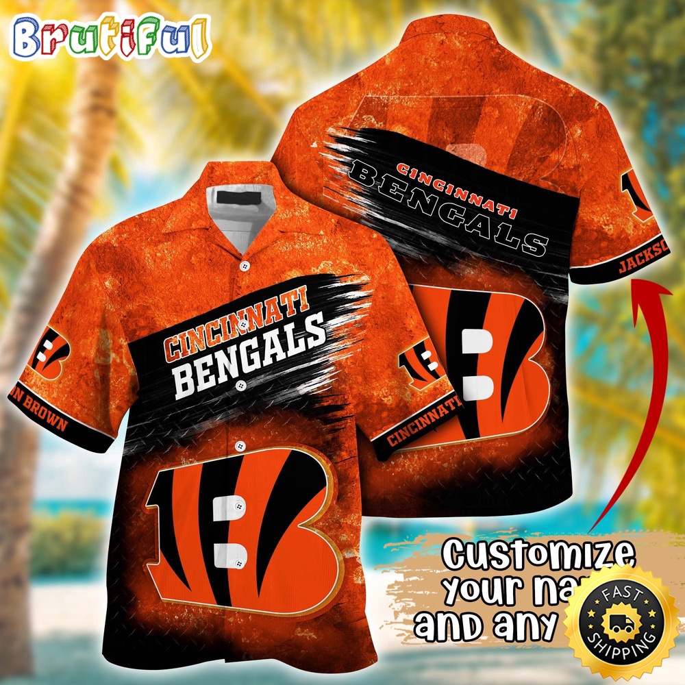 Customized NFL Cincinnati Bengals Hawaiian Shirt Metal Pattern Aloha Shirt