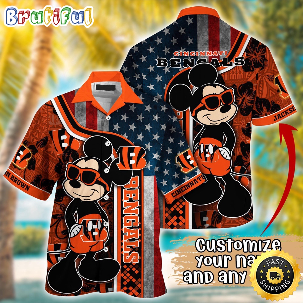 Customized NFL Cincinnati Bengals Hawaiian Shirt Mickey Mouse Tropical Shirt