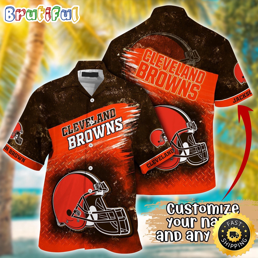 Customized NFL Cleveland Browns Hawaiian Shirt Metal Pattern Aloha Shirt