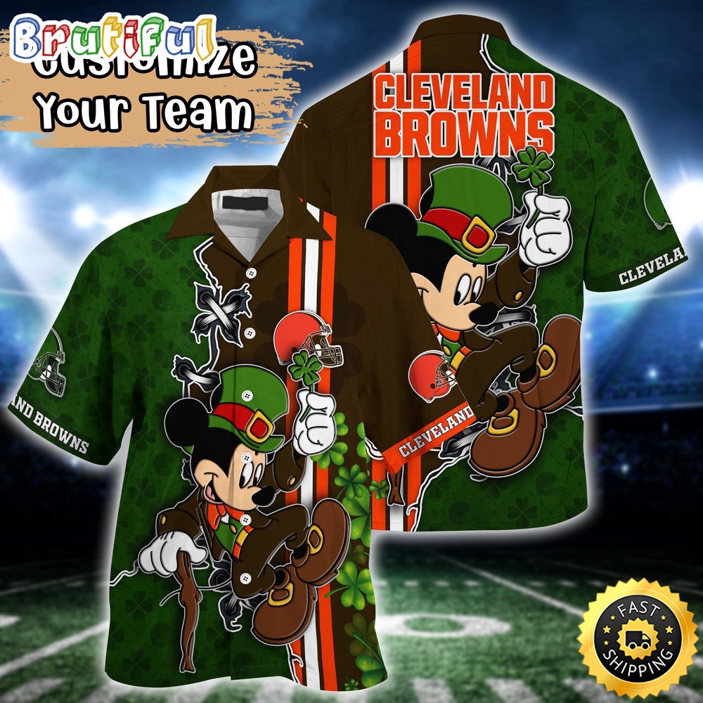 Customized NFL Cleveland Browns Hawaiian Shirt Mickey Mouse Saint Patricks Day Hawaii Shirt