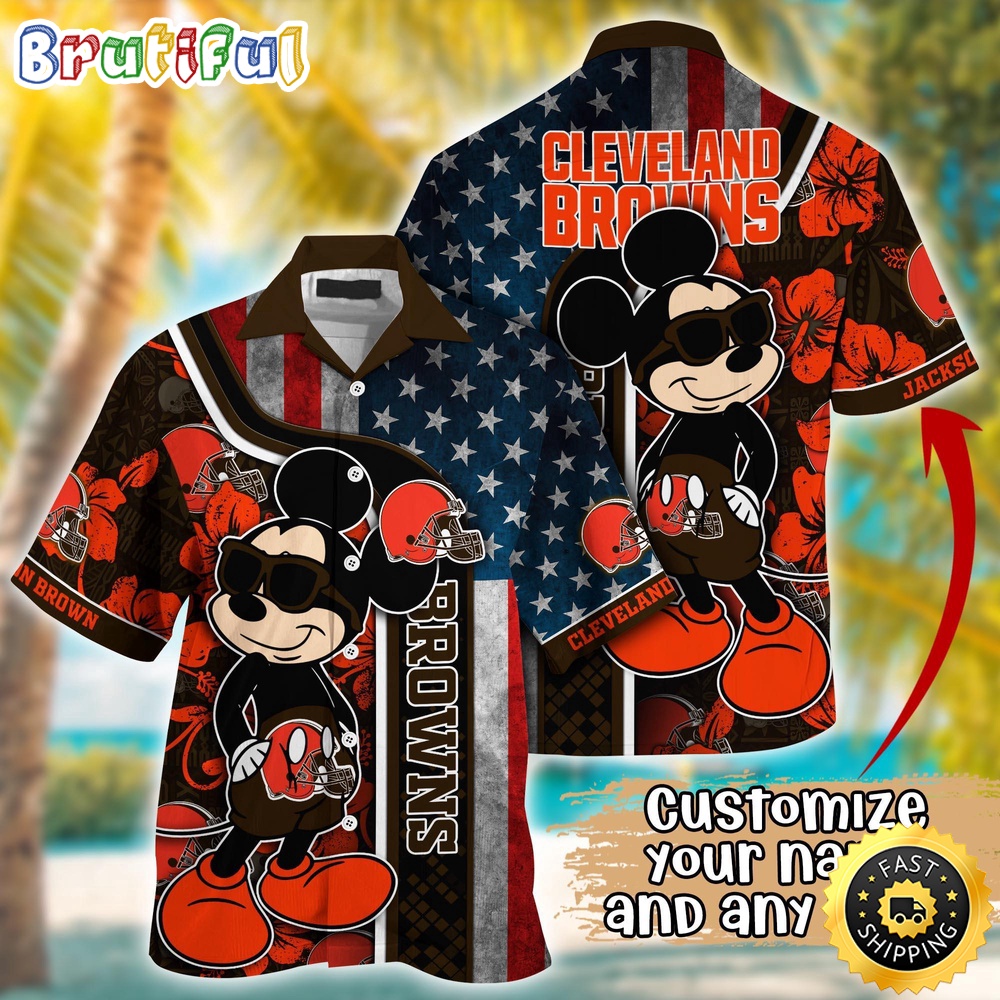 Customized NFL Cleveland Browns Hawaiian Shirt Mickey Mouse Tropical Shirt