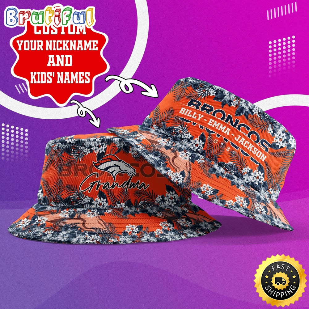 Customized NFL Denver Broncos Bucket Hat Floral Pattern Hat For Football Fans