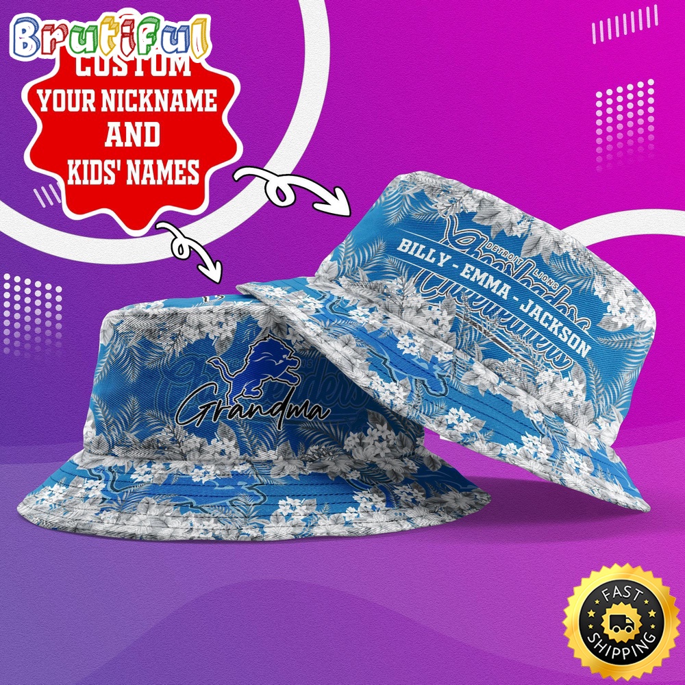 Customized NFL Detroit Lions Bucket Hat Floral Pattern Hat For Football Fans