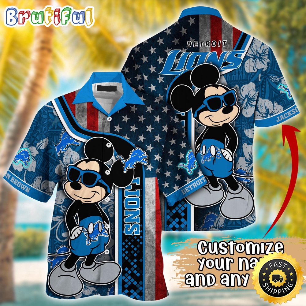 Customized NFL Detroit Lions Hawaiian Shirt Mickey Mouse Tropical Shirt