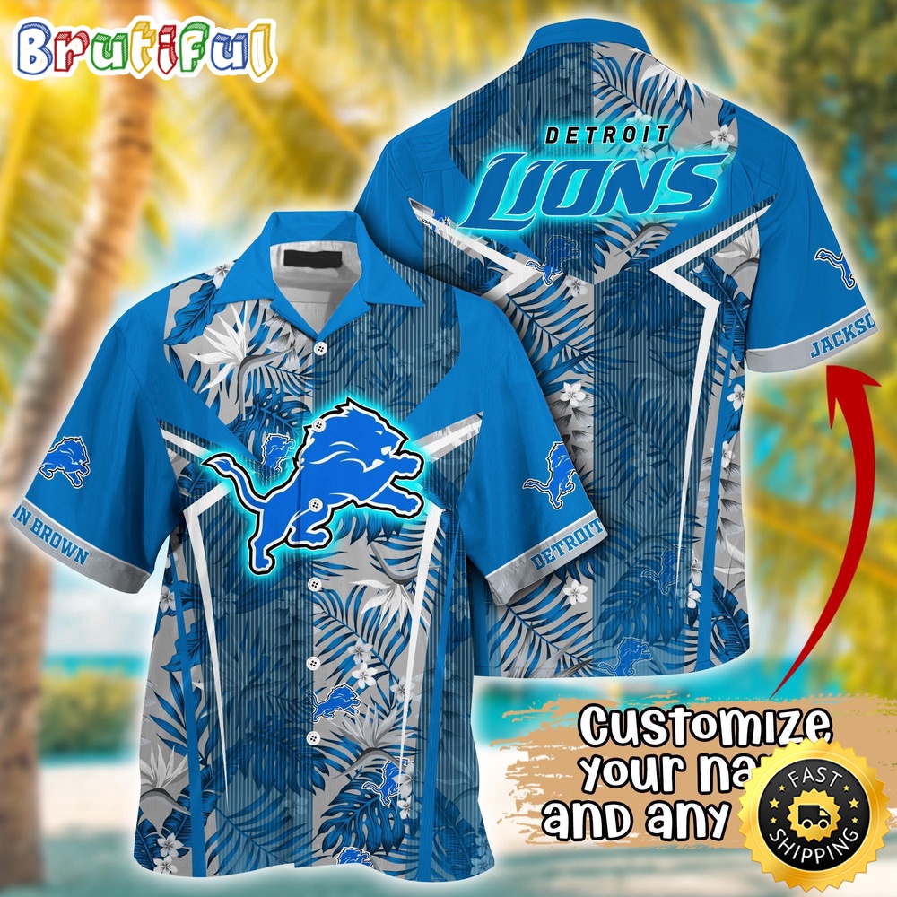 Customized NFL Detroit Lions Hawaiian Shirt Summer Football Tropical Shirt