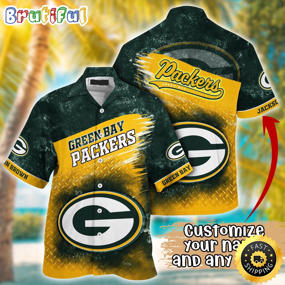 Customized NFL Green Bay Packers Hawaiian Shirt Metal Pattern Aloha Shirt