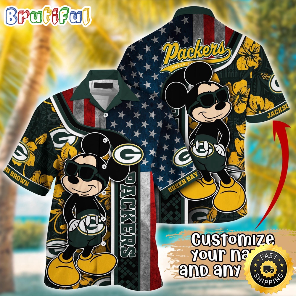 Customized NFL Green Bay Packers Hawaiian Shirt Mickey Mouse Tropical Shirt