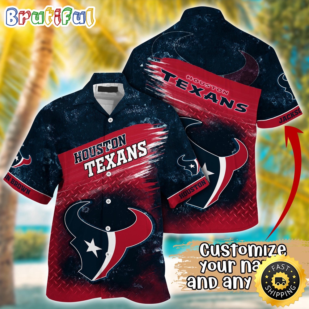Customized NFL Houston Texans Hawaiian Shirt Metal Pattern Aloha Shirt
