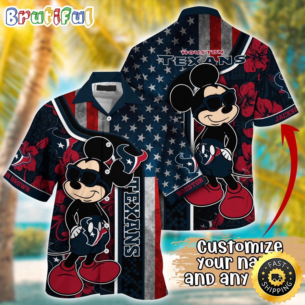 Customized NFL Houston Texans Hawaiian Shirt Mickey Mouse Tropical Shirt