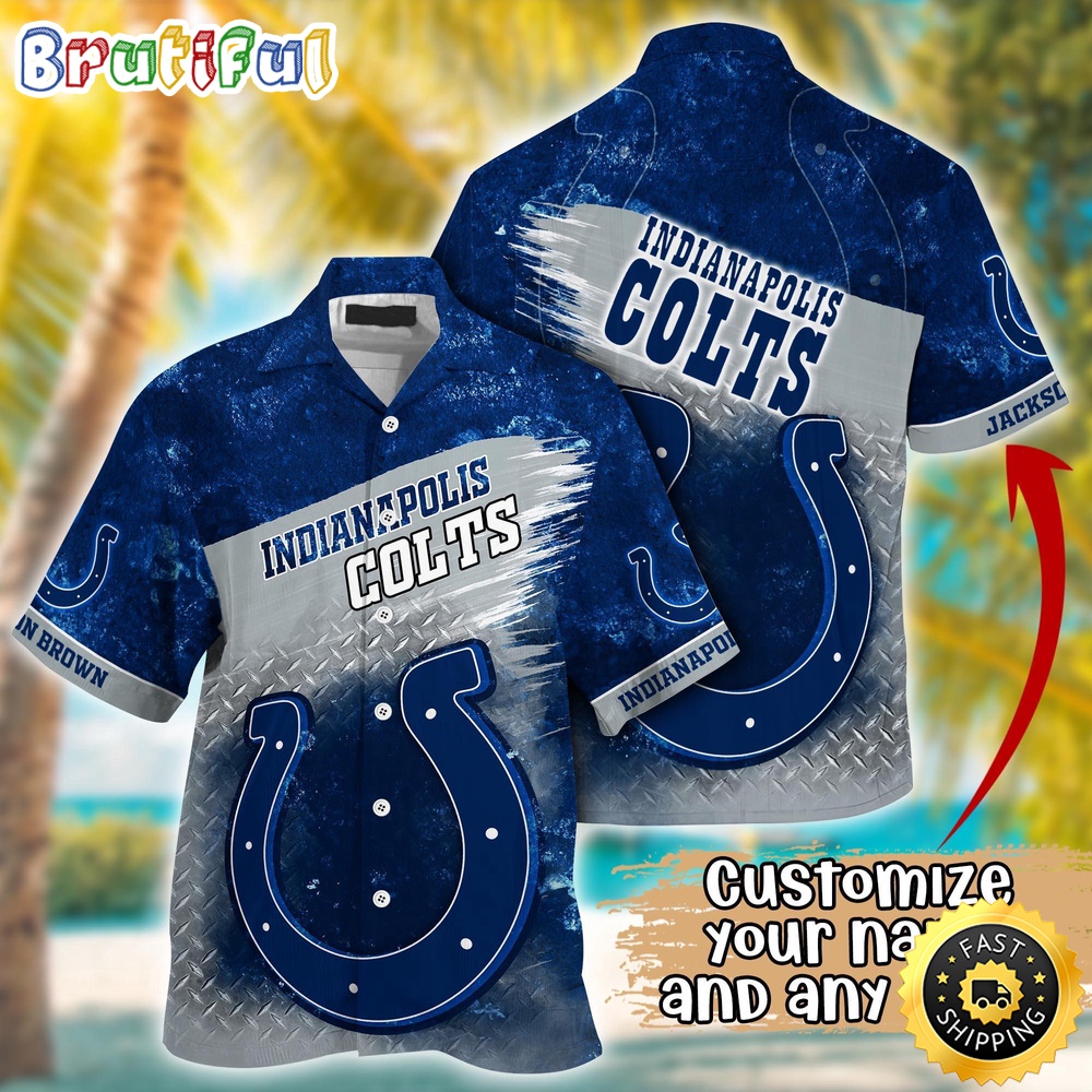 Customized NFL Indianapolis Colts Hawaiian Shirt Metal Pattern Aloha Shirt
