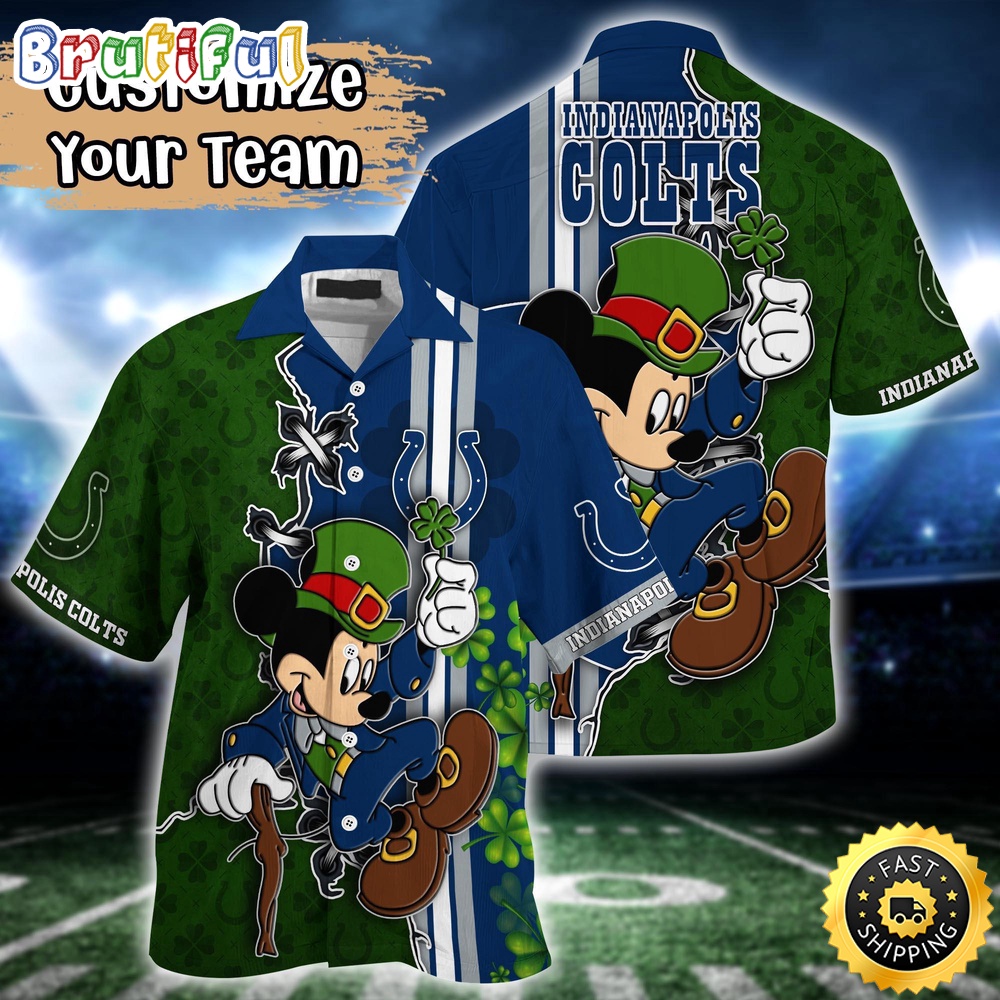 Customized NFL Indianapolis Colts Hawaiian Shirt Mickey Mouse Saint Patricks Day Hawaii Shirt