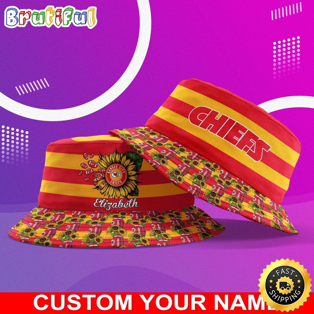 Customized NFL Kansas City Chiefs Bucket Hat Sunflower NFL Bucket Hat