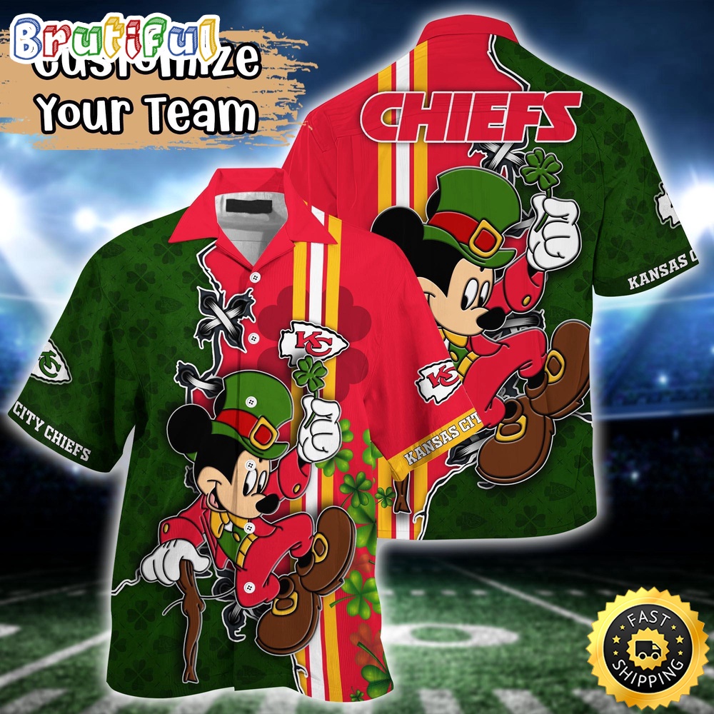 Customized NFL Kansas City Chiefs Hawaiian Shirt Mickey Mouse Saint Patricks Day Hawaii Shirt