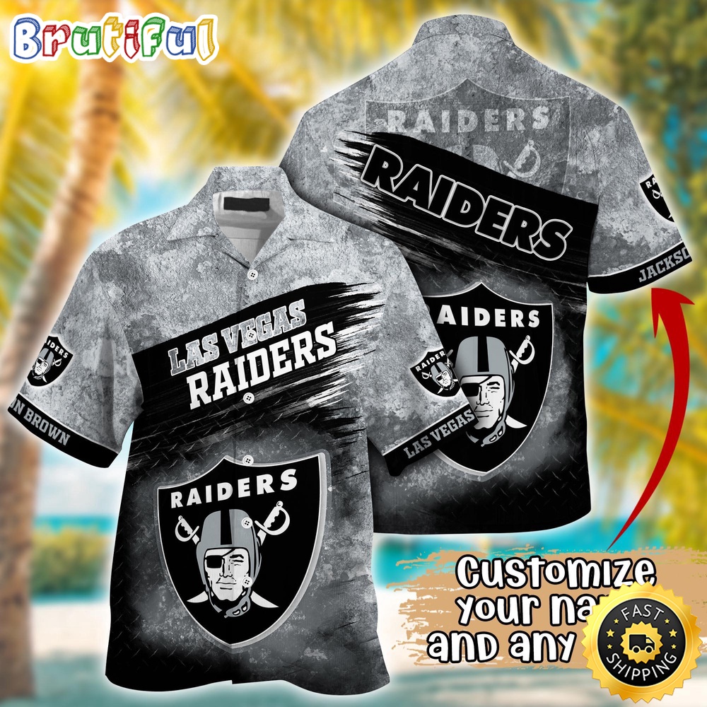 Customized NFL Las Vegas Raiders Hawaiian Shirt Metal Pattern Aloha Shirt