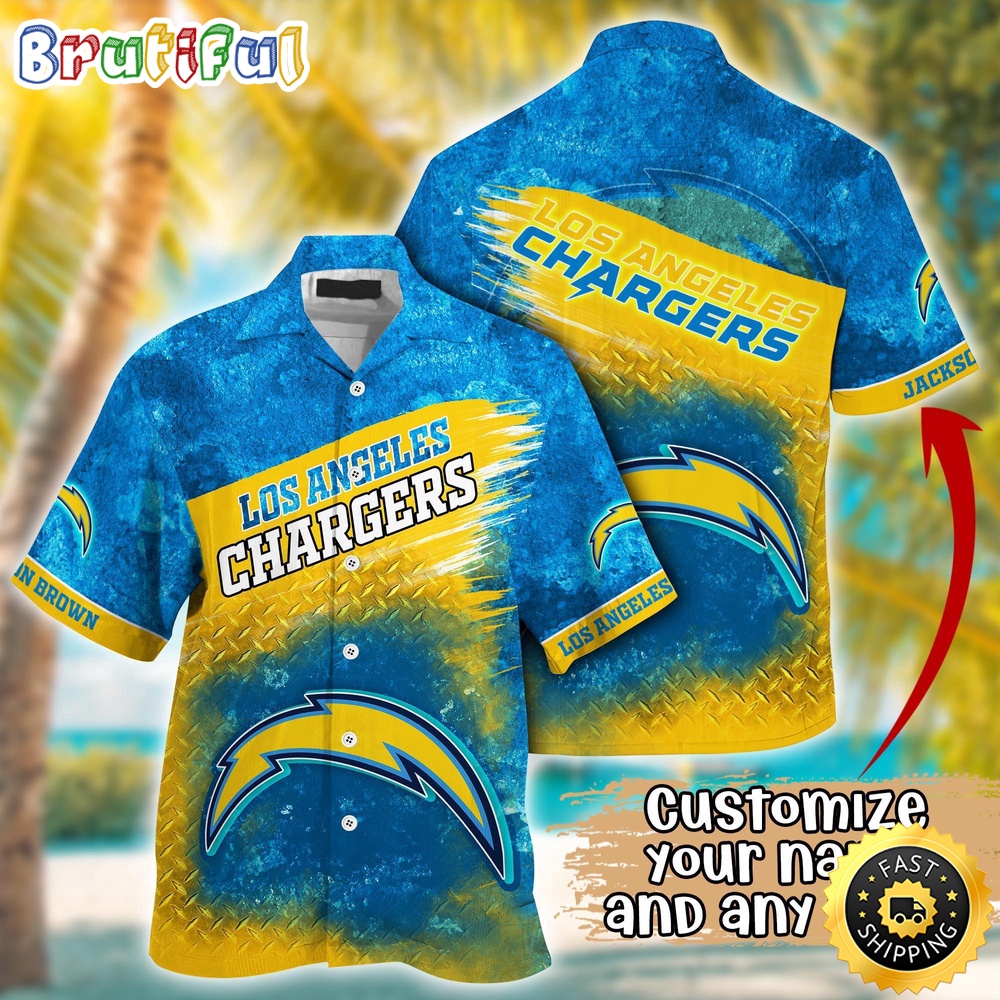 Customized NFL Los Angeles Chargers Hawaiian Shirt Metal Pattern Aloha Shirt