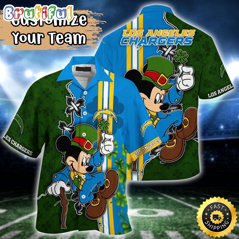 Customized NFL Los Angeles Chargers Hawaiian Shirt Mickey Mouse Saint Patricks Day Hawaii Shirt