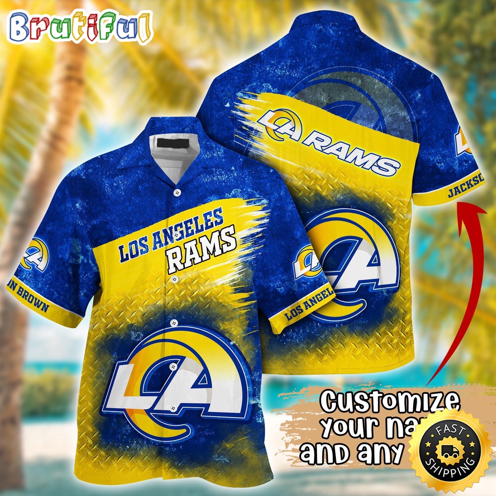 Customized NFL Los Angeles Rams Hawaiian Shirt Metal Pattern Aloha Shirt