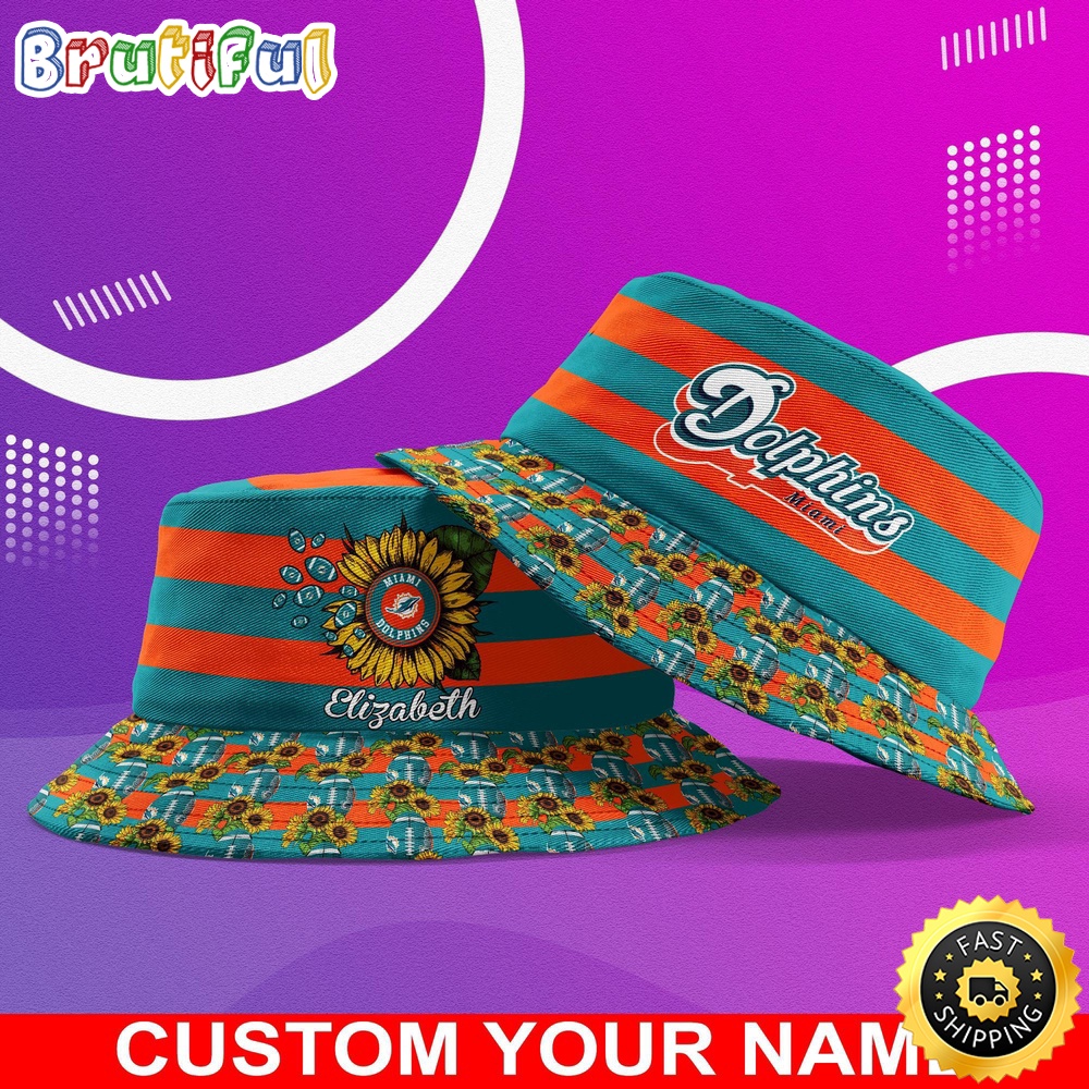 Customized NFL Miami Dolphins Bucket Hat Sunflower NFL Bucket Hat