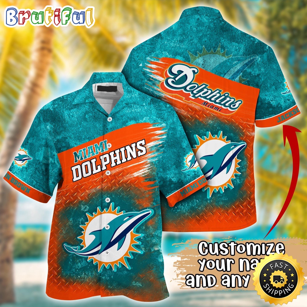 Customized NFL Miami Dolphins Hawaiian Shirt Metal Pattern Aloha Shirt