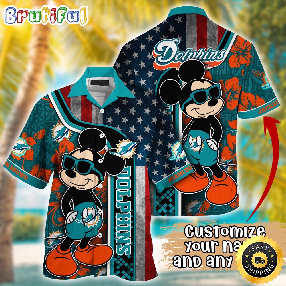 Customized NFL Miami Dolphins Hawaiian Shirt Mickey Mouse Tropical Shirt