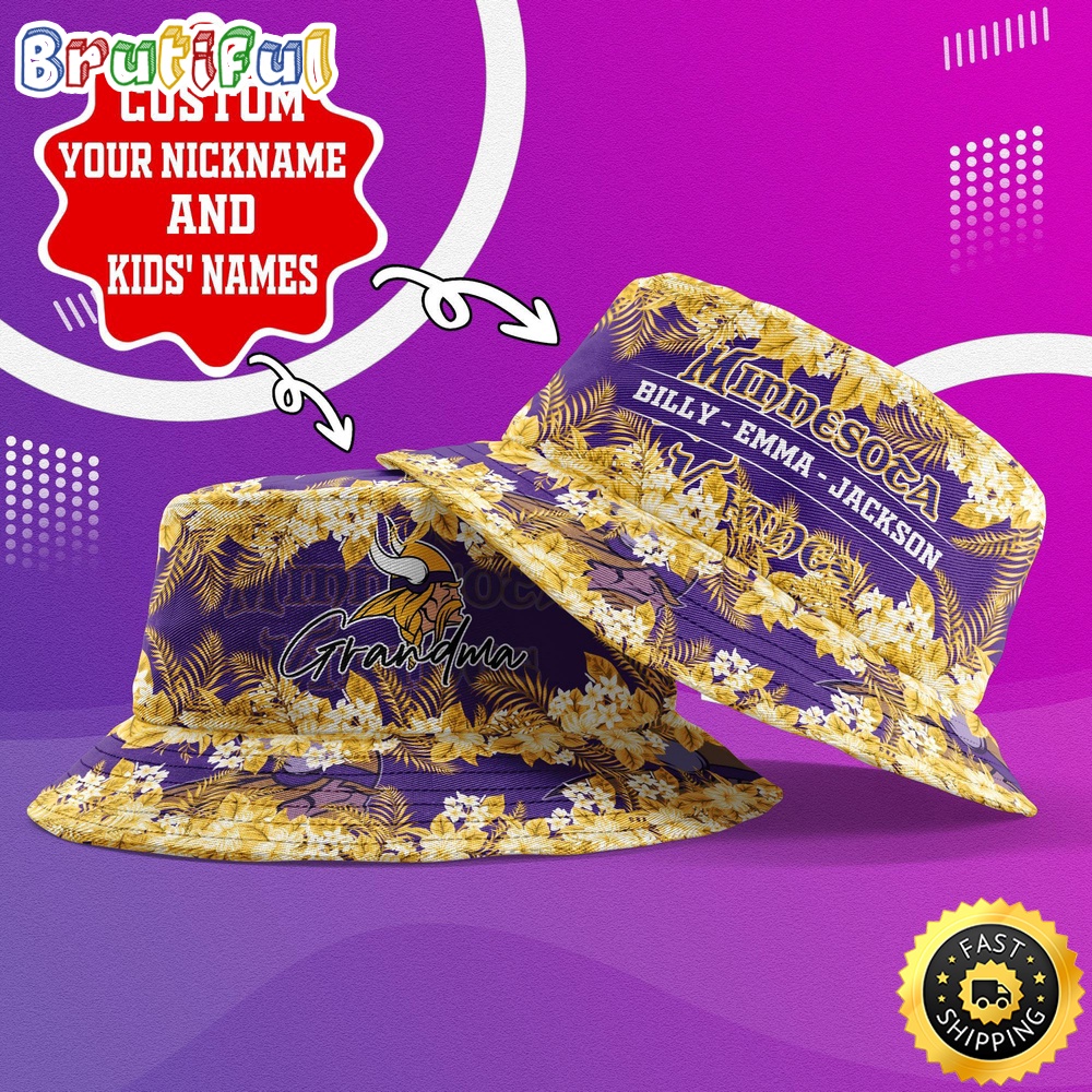 Customized NFL Minnesota Vikings Bucket Hat Floral Pattern Hat For Football Fans