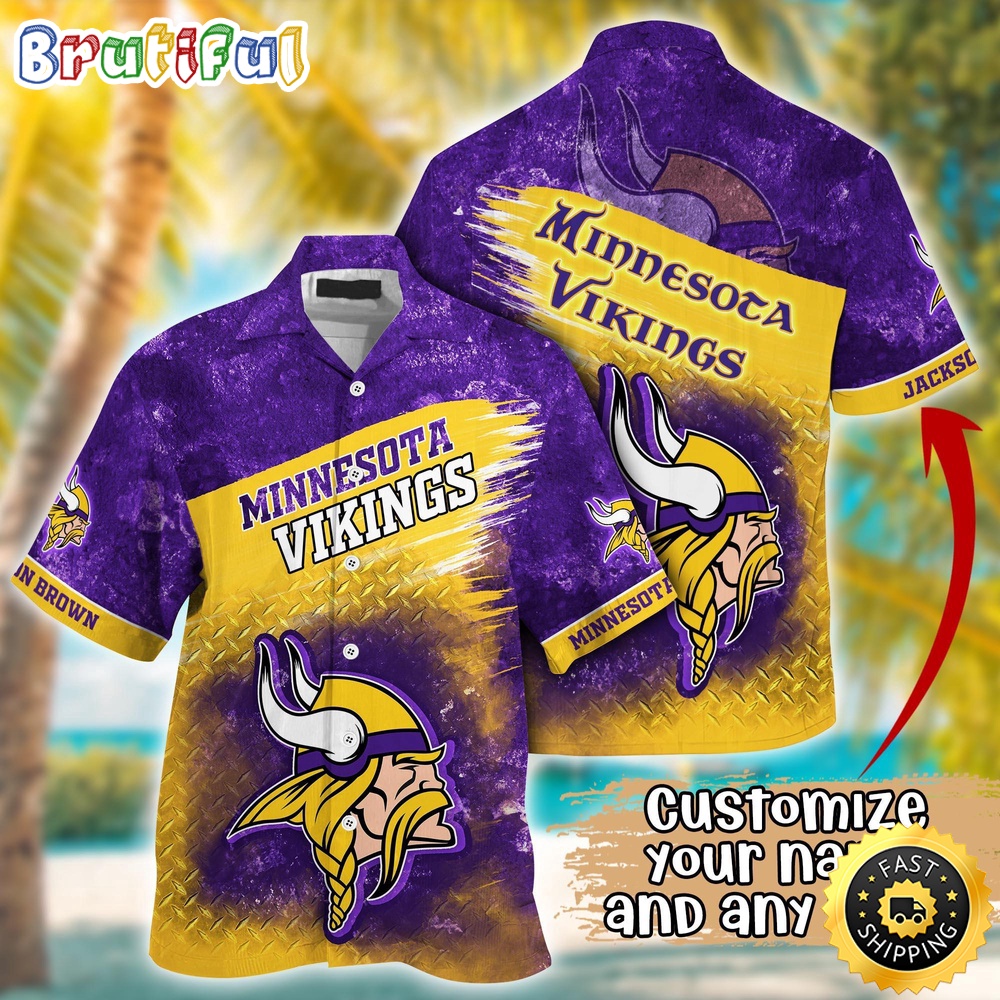 Customized NFL Minnesota Vikings Hawaiian Shirt Metal Pattern Aloha Shirt