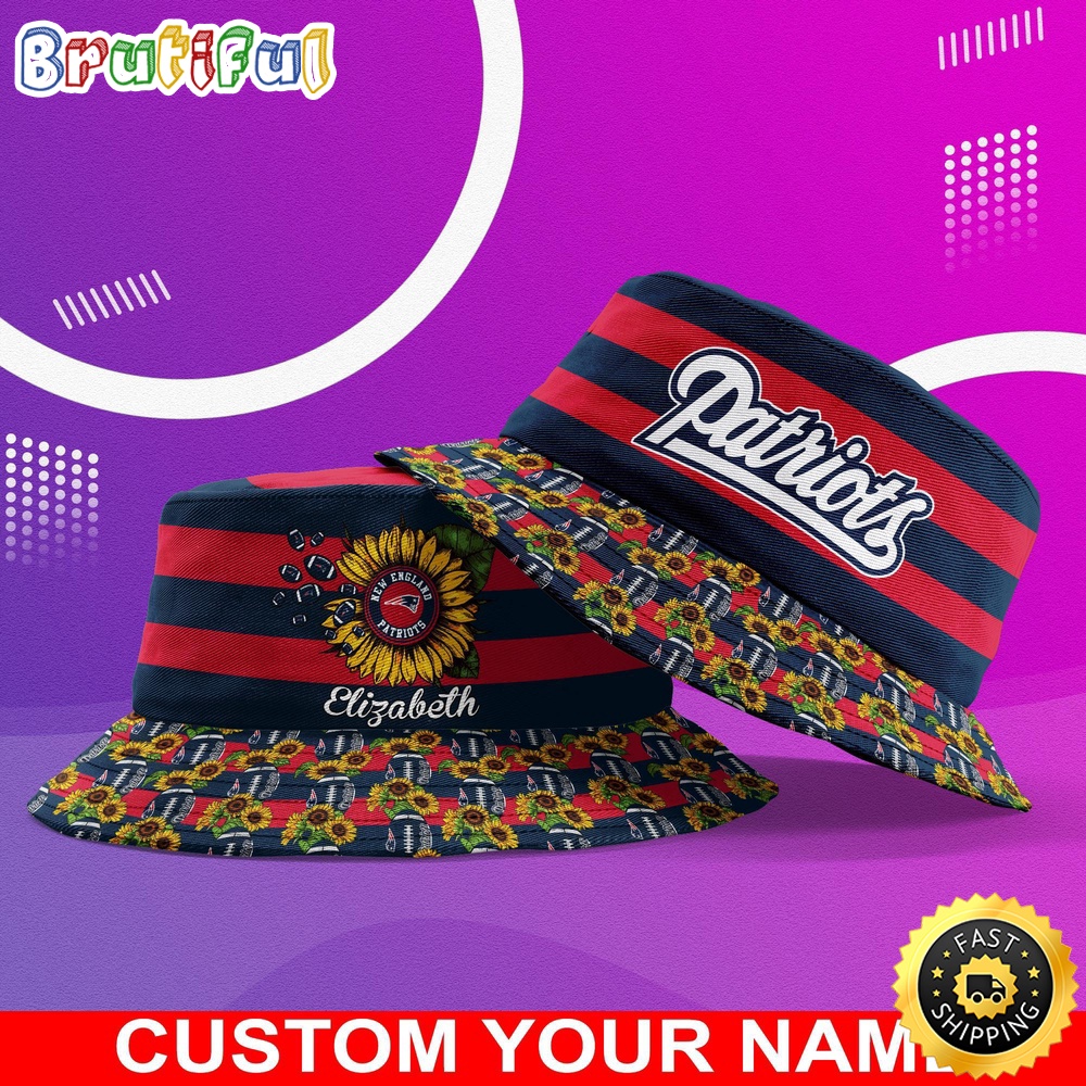 Customized NFL New England Patriots Bucket Hat Sunflower NFL Bucket Hat