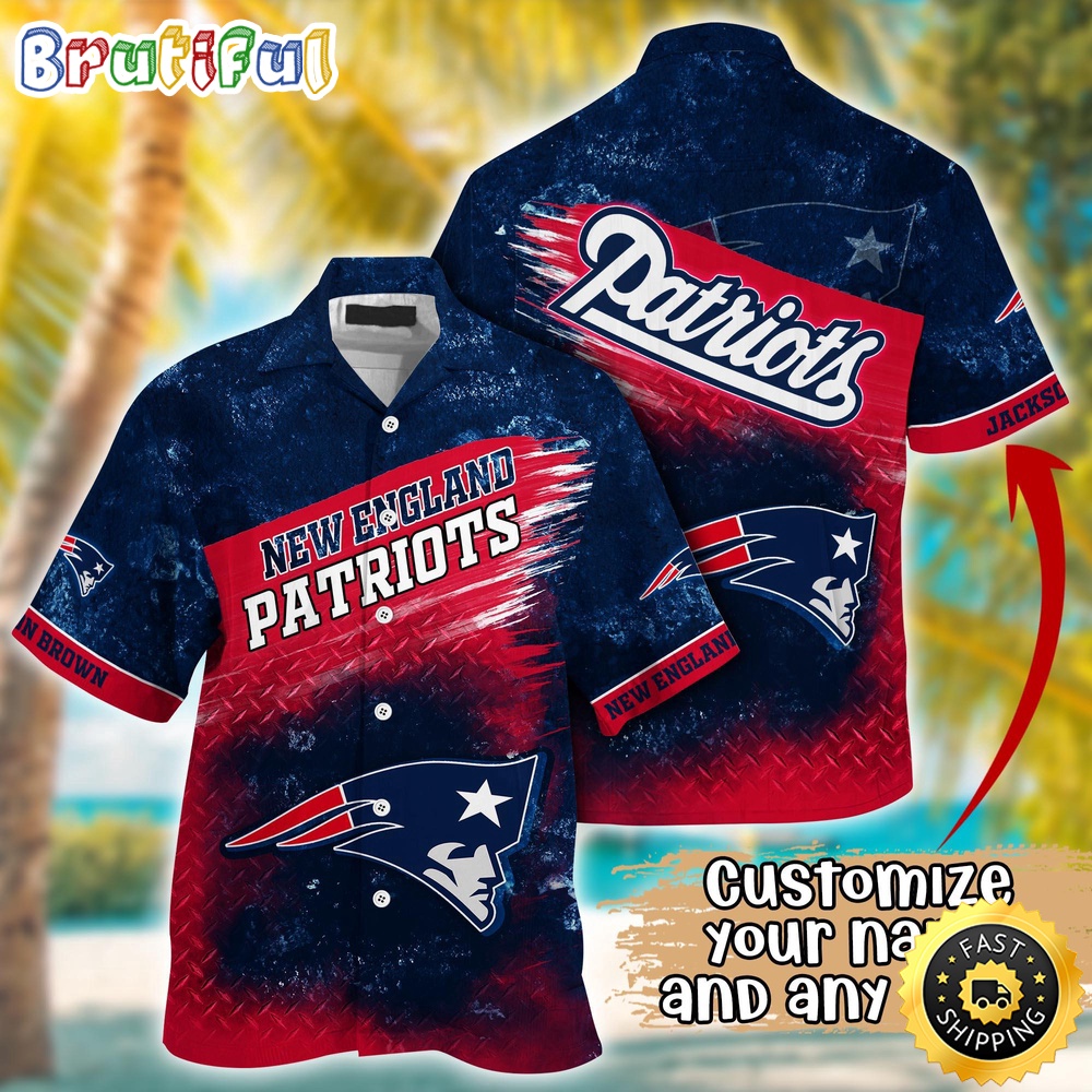 Customized NFL New England Patriots Hawaiian Shirt Metal Pattern Aloha Shirt