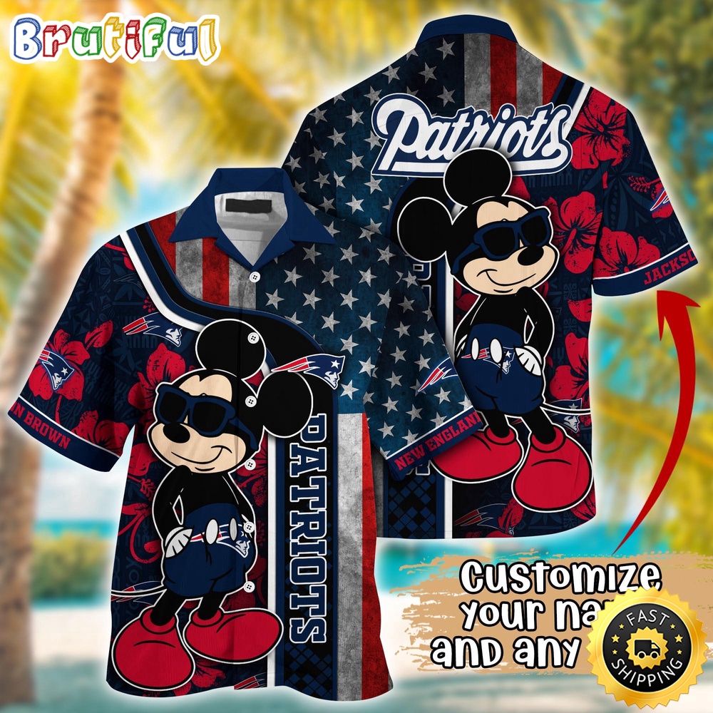Customized NFL New England Patriots Hawaiian Shirt Mickey Mouse Tropical Shirt