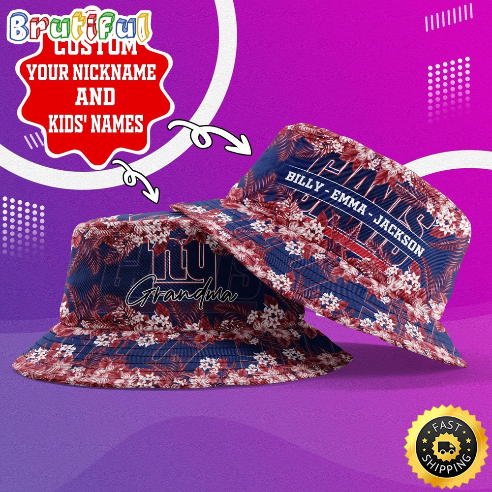 Customized NFL New York Giants Bucket Hat Floral Pattern Hat For Football Fans