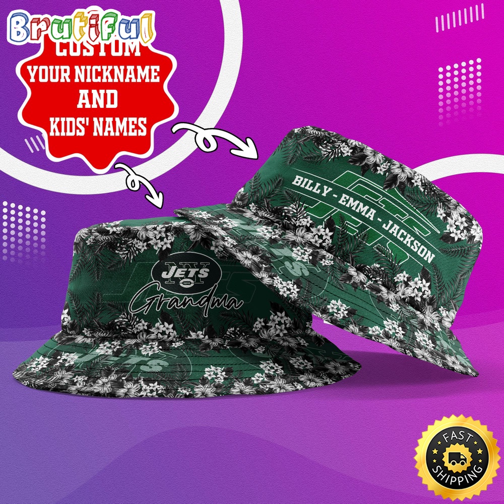 Customized NFL New York Jets Bucket Hat Floral Pattern Hat For Football Fans