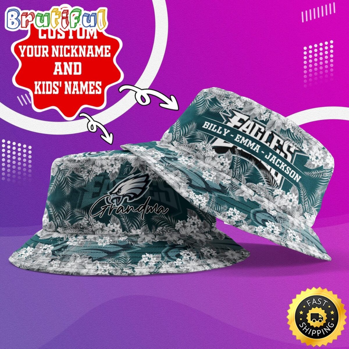 Floral Striped Rhinestone Bucket Hat Oahu Bucket Hat - Floral - Blackskies | Premium Headwear  main image 4