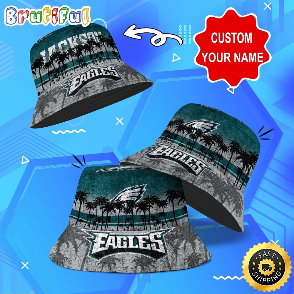 Customized NFL Philadelphia Eagles Bucket Hat Palm Tree NFL Bucket Hat