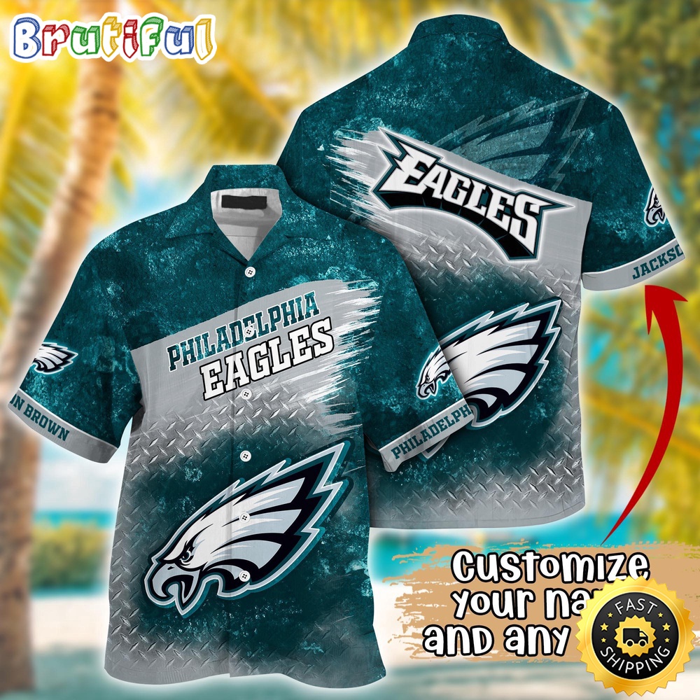 Customized NFL Philadelphia Eagles Hawaiian Shirt Metal Pattern Aloha Shirt