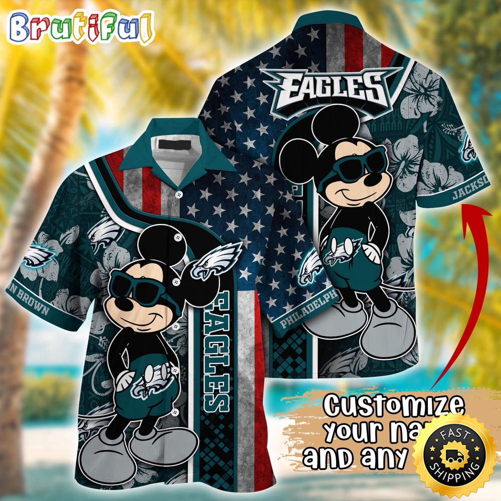 Customized NFL Philadelphia Eagles Hawaiian Shirt Mickey Mouse Tropical Shirt