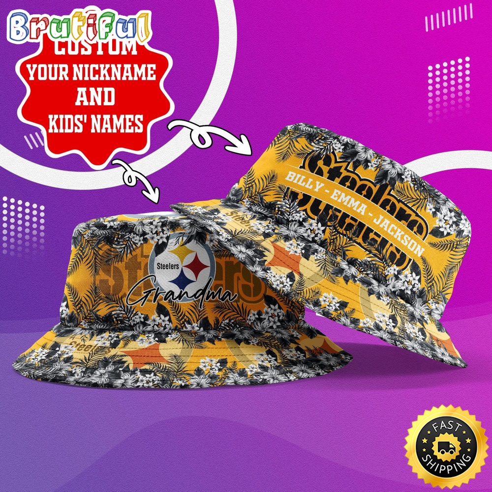 Customized NFL Pittsburgh Steelers Bucket Hat Floral Pattern Hat For Football Fans