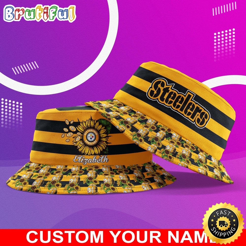 Customized NFL Pittsburgh Steelers Bucket Hat Sunflower NFL Bucket Hat