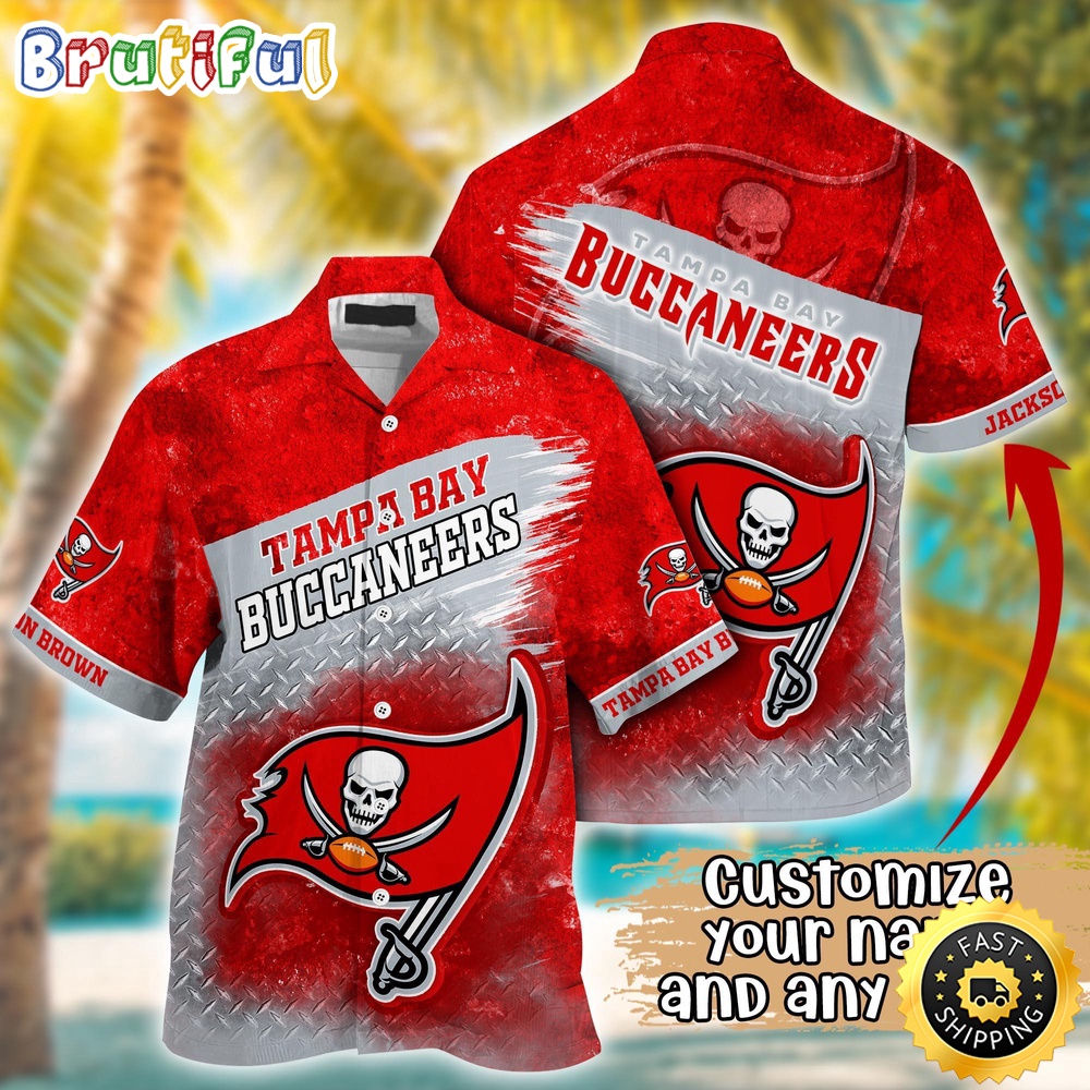Customized NFL Tampa Bay Buccaneers Hawaiian Shirt Metal Pattern Aloha Shirt
