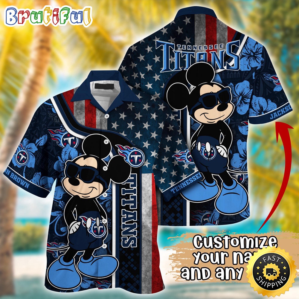Customized NFL Tennessee Titans Hawaiian Shirt Mickey Mouse Tropical Shirt