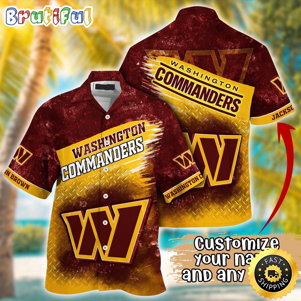 Customized NFL Washington Commanders Hawaiian Shirt Metal Pattern Aloha Shirt