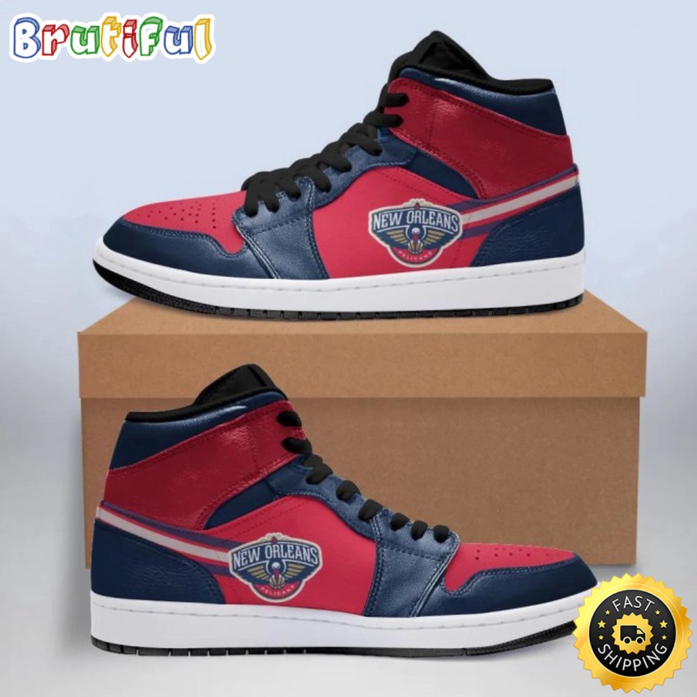 NBA New Orleans Pelicans Red Navy Air Jordan 1 High Sneakers