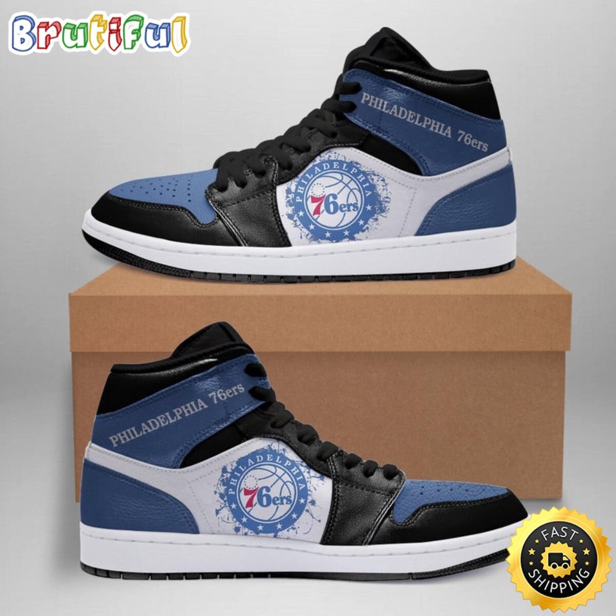 NBA Philadelphia 76ers Blue Black Air Jordan 1 High Sneakers