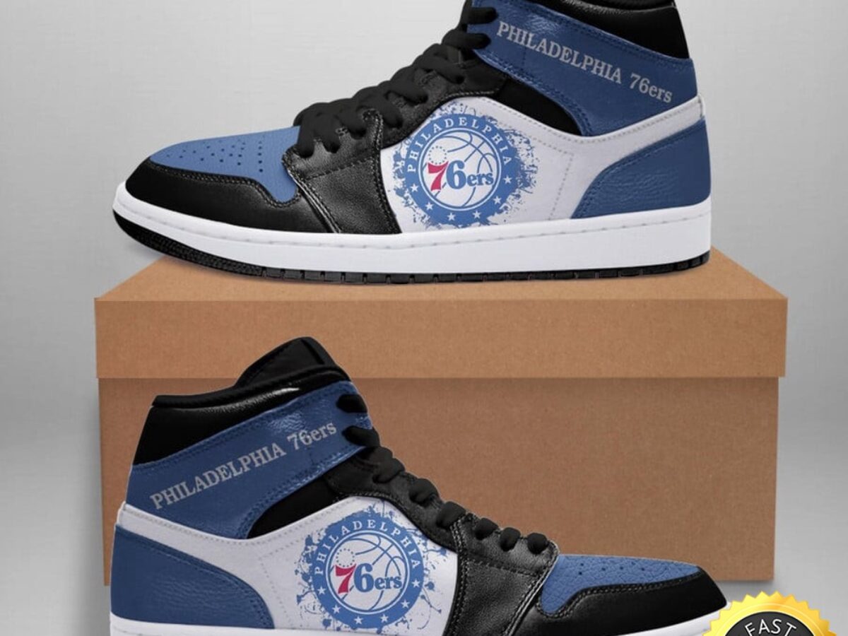 NBA Philadelphia 76ers Blue Black Air Jordan 1 High Sneakers 