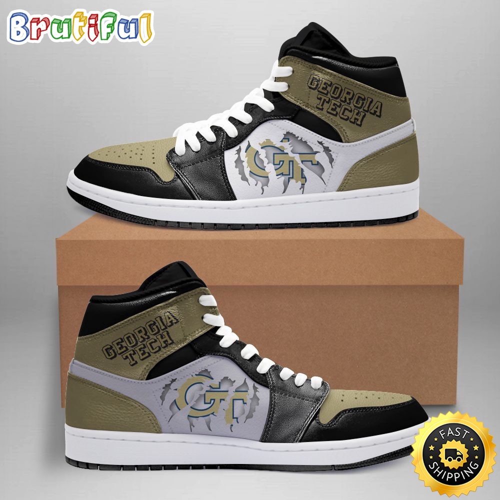 NCAA Georgia Tech Yellow Jackets Gold Black Air Jordan 1 High Sneakers NCAA Georgia Tech Yellow Jackets Gold Black Air Jordan 1 High Sneakers