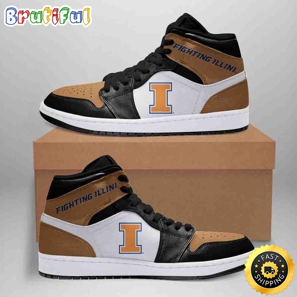 NCAA Illinois Fighting Illini Brown Black Air Jordan 1 High Sneakers NCAA Illinois Fighting Illini Brown Black Air Jordan 1 High Sneakers