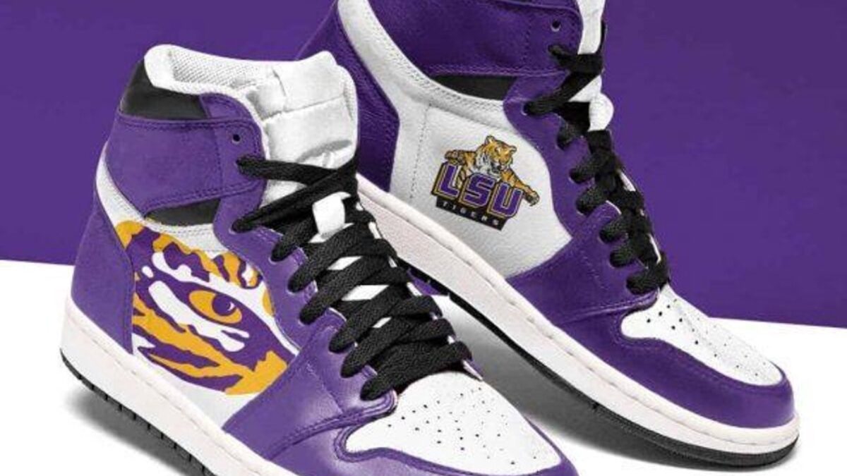adidas gazelle silver green womens LSU Tigers NCAA Mens Gradient Midsole White Sneakers