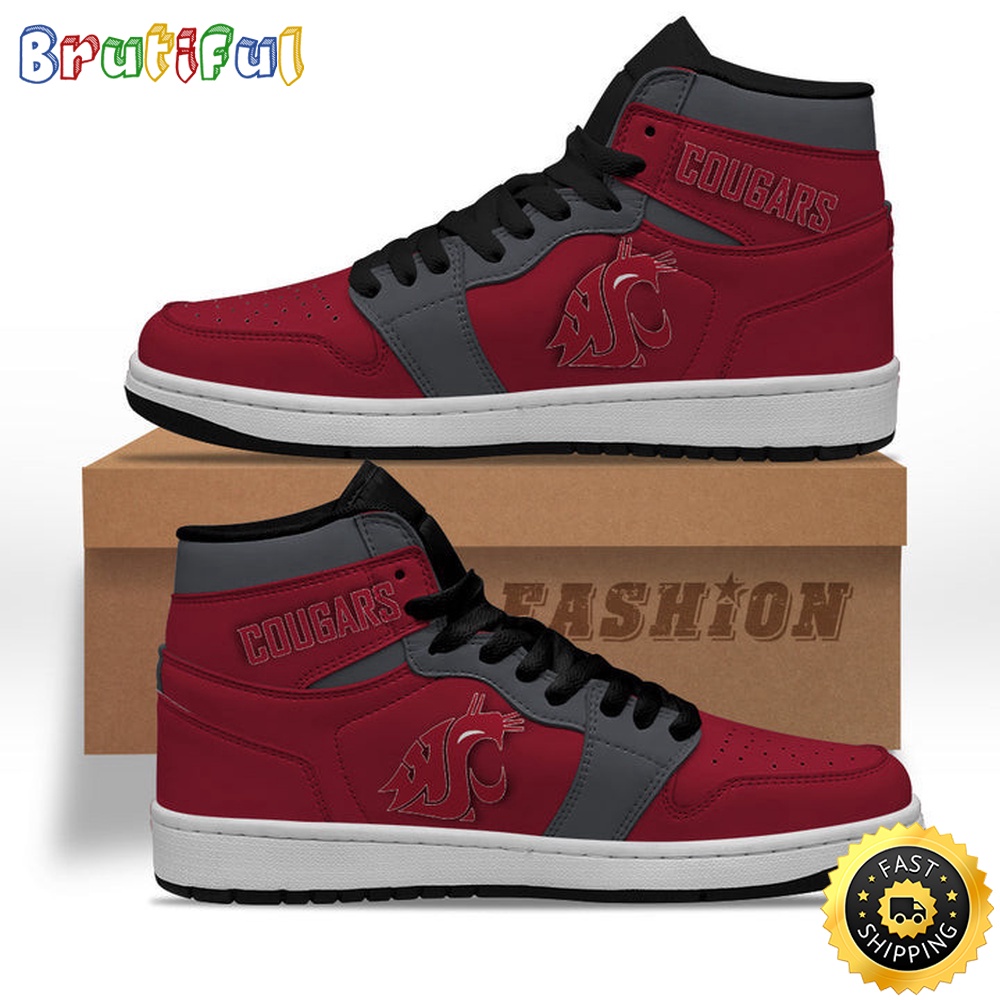 NCAA Washington State Cougars Red Grey Air Jordan 1 High Sneakers NCAA Washington State Cougars Red Grey Air Jordan 1 High Sneakers