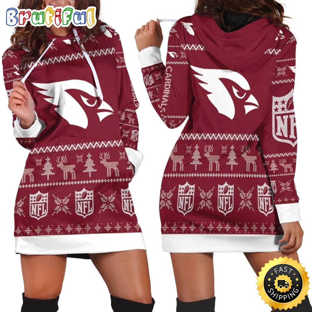 NFL Arizona Cardinals Hoodie Dress Christmas Print Hoodie Dress For Women
