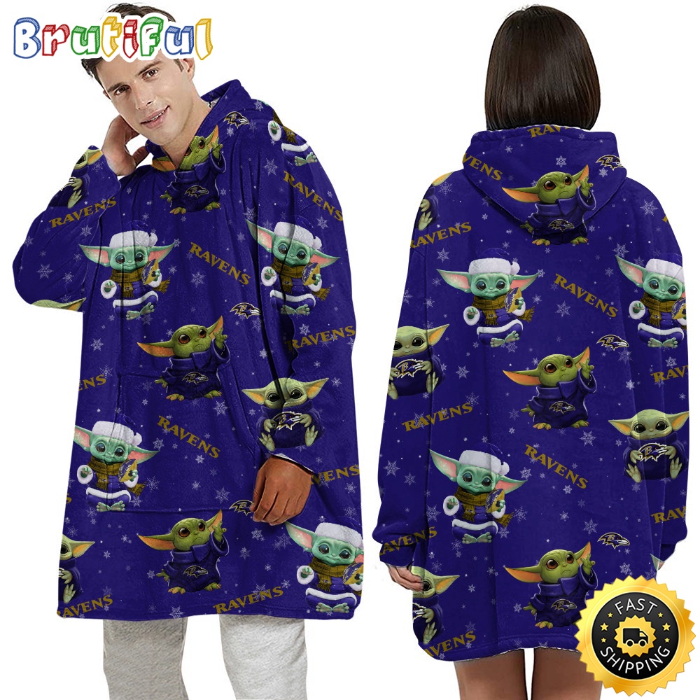 NFL Baltimore Ravens Blanket Hoodie Baby Yoda Unisex Hoodie