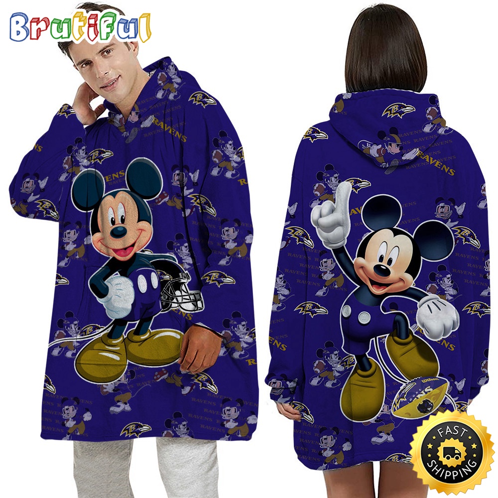 NFL Baltimore Ravens Blanket Hoodie Mickey Mouse Lover Unisex Hoodie
